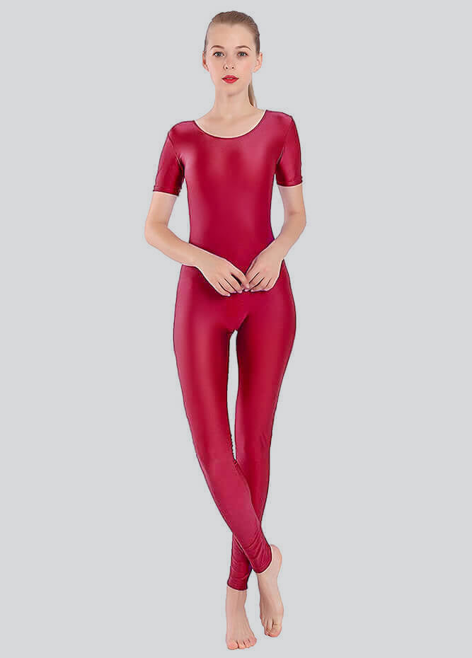 Short Sleeve Round Neck Spandex Unitard