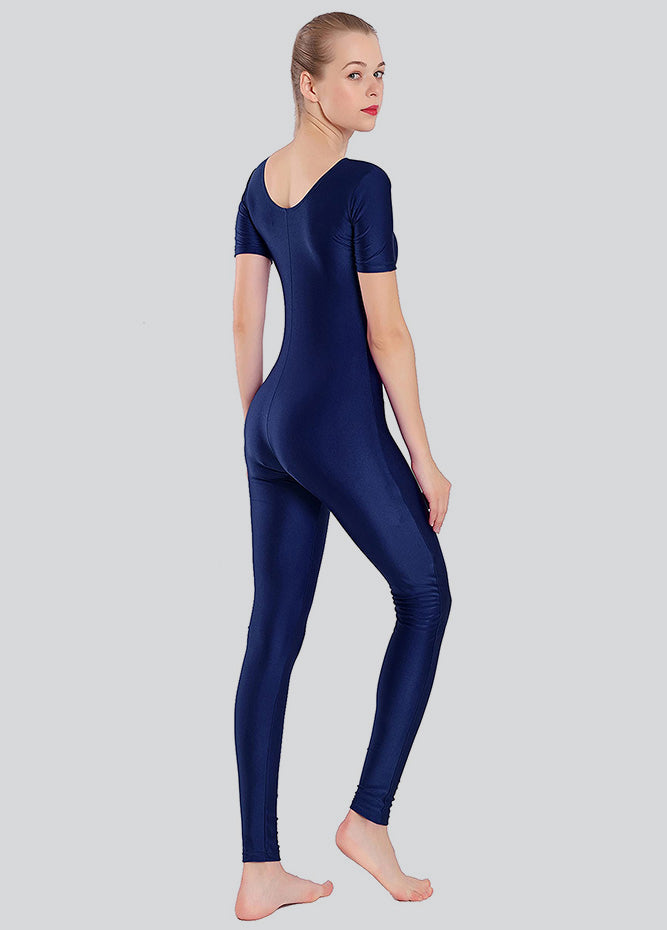 Short Sleeve Round Neck Spandex Unitard