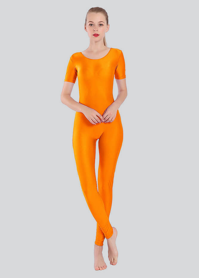 Short Sleeve Round Neck Spandex Unitard