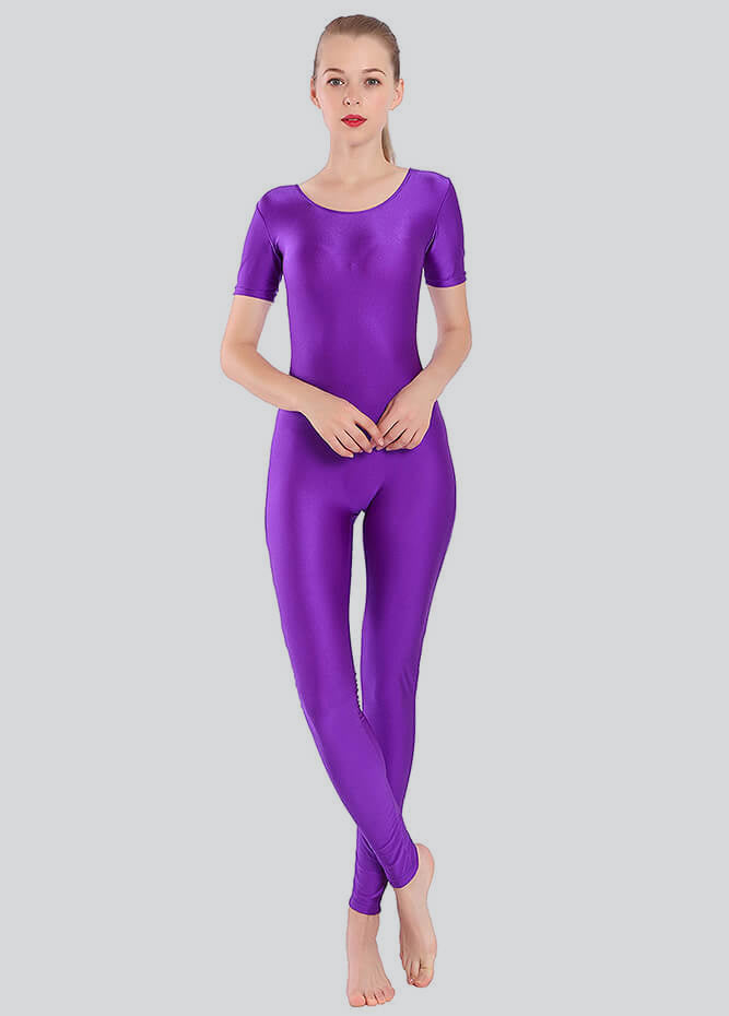 Short Sleeve Round Neck Spandex Unitard