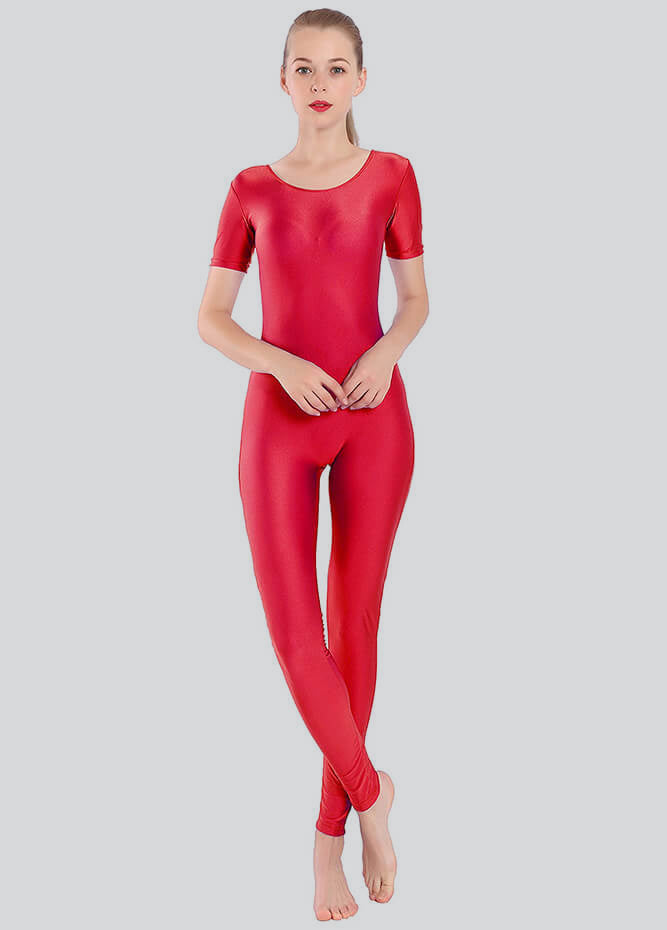 Short Sleeve Round Neck Spandex Unitard