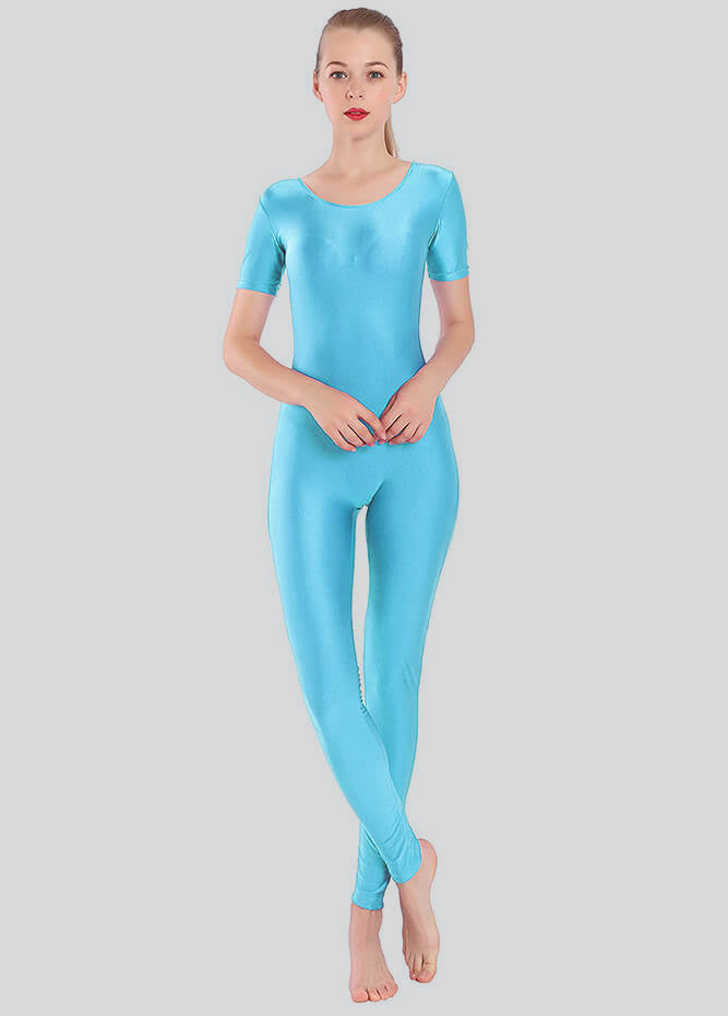 Short Sleeve Round Neck Spandex Unitard