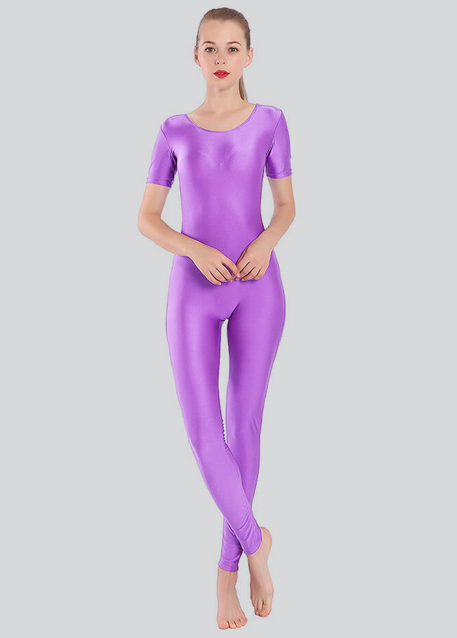 Short Sleeve Round Neck Spandex Unitard