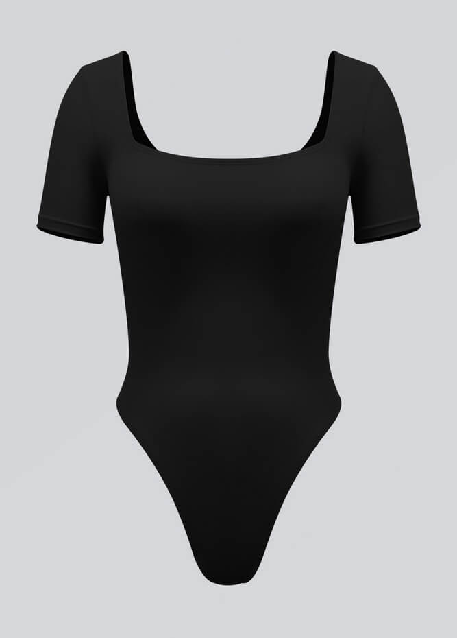 Womens Short Sleeve Square Neck Thong Bodysuit