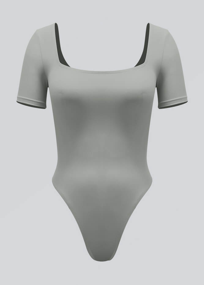 Womens Short Sleeve Square Neck Thong Bodysuit