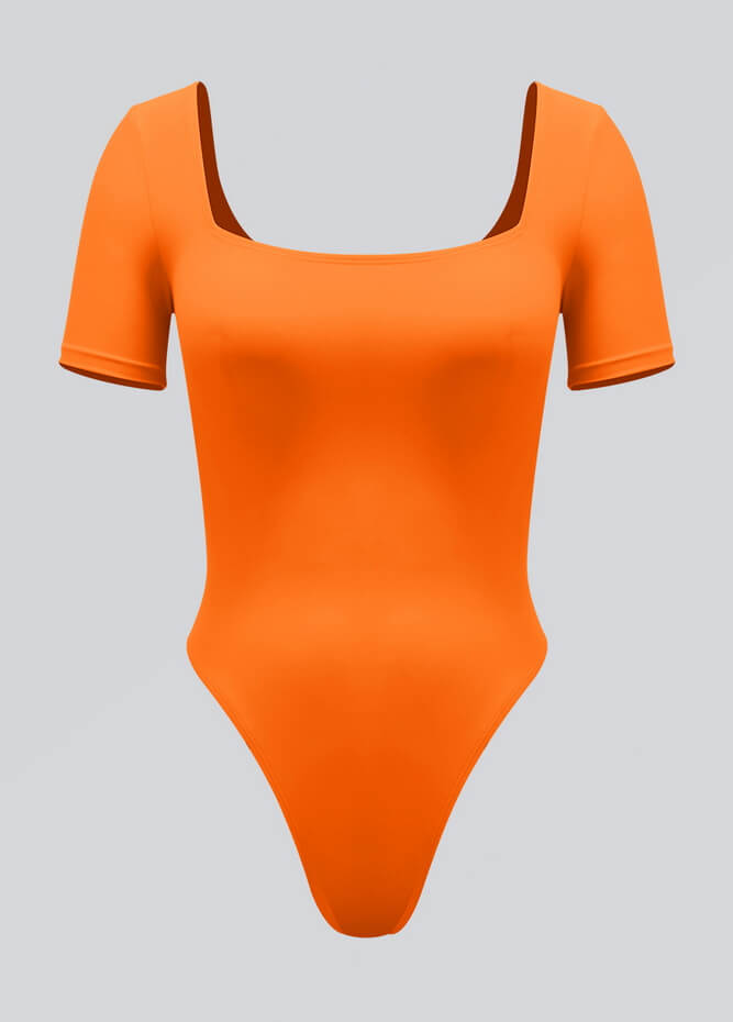 Womens Short Sleeve Square Neck Thong Bodysuit
