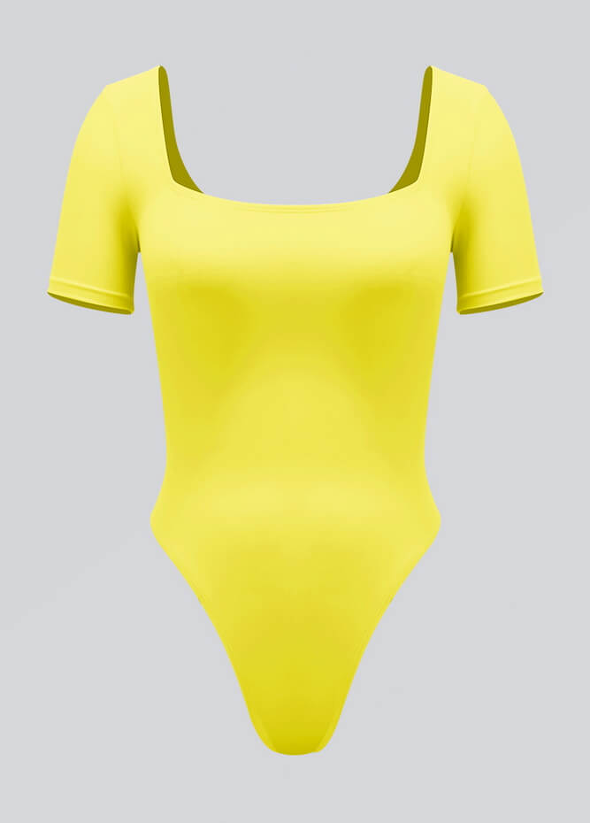 Womens Short Sleeve Square Neck Thong Bodysuit