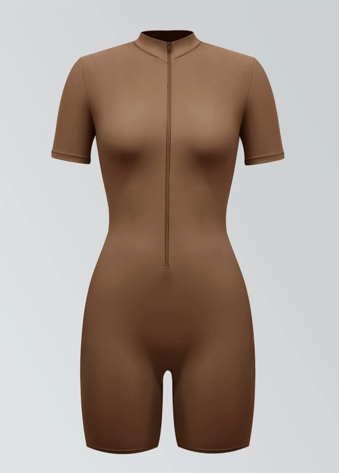 Womens Short Sleeve Zip Front Romper