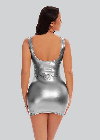 Second Female - Shiny Mini Dress 60499 - 7049 Gungrey Metal main image 0