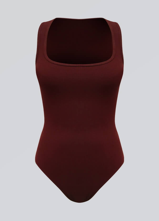 Womens Sleeveless Square Neck Ribbed Bodysuit