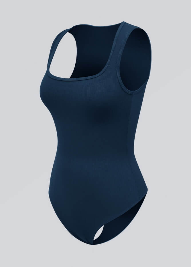Womens Sleeveless Square Neck Ribbed Bodysuit