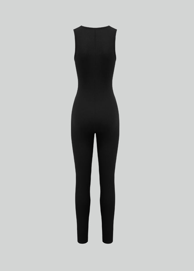 Womens Sleeveless Square Neck Ribbed Jumpsuit