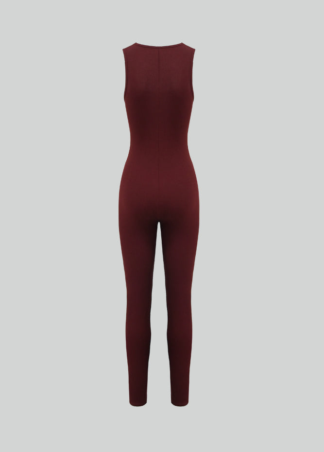 Womens Sleeveless Square Neck Ribbed Jumpsuit