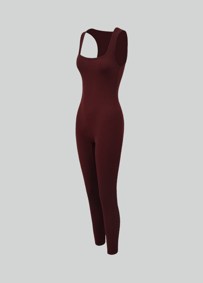 Womens Sleeveless Square Neck Ribbed Jumpsuit