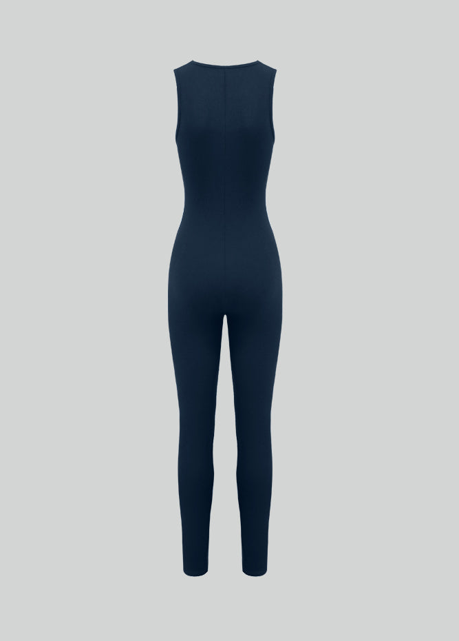 Womens Sleeveless Square Neck Ribbed Jumpsuit