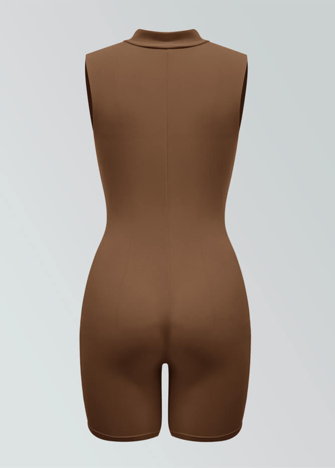 Womens Sleeveless Turtleneck Half-Zip Romper