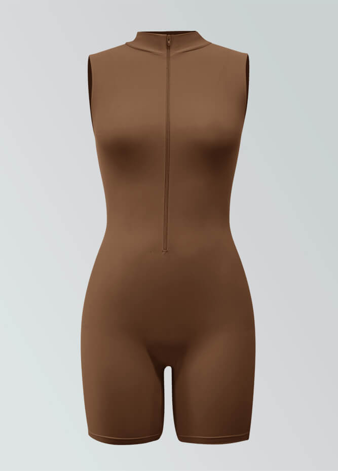 Womens Sleeveless Turtleneck Half-Zip Romper
