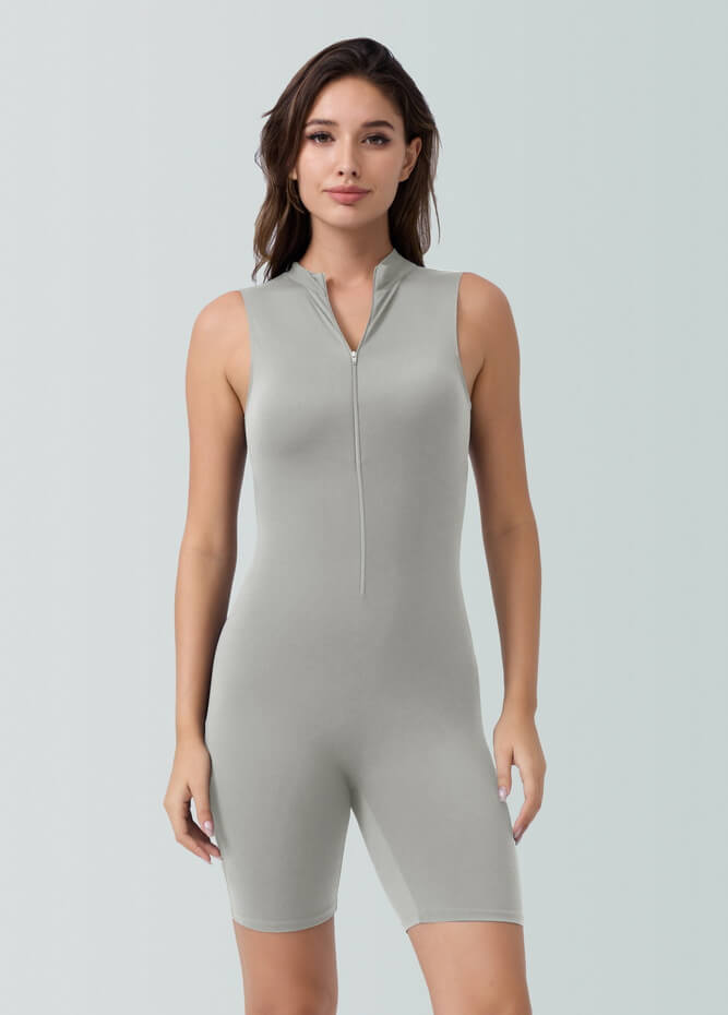 Womens Sleeveless Turtleneck Half-Zip Romper
