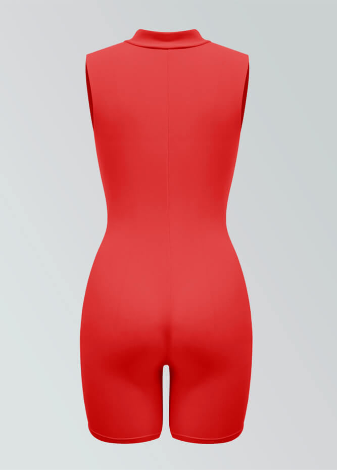 Womens Sleeveless Turtleneck Half-Zip Romper
