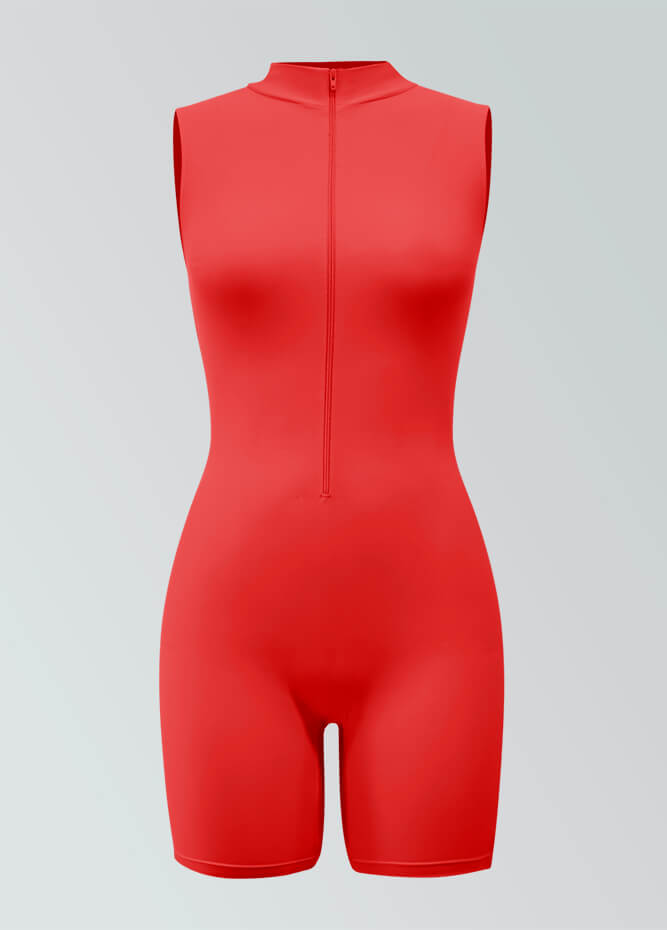 Womens Sleeveless Turtleneck Half-Zip Romper