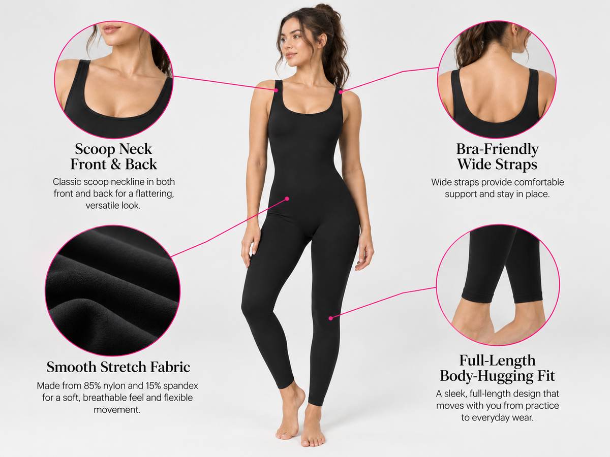 Womens Spandex Nylon Scoop Neck Tank Unitard fit details