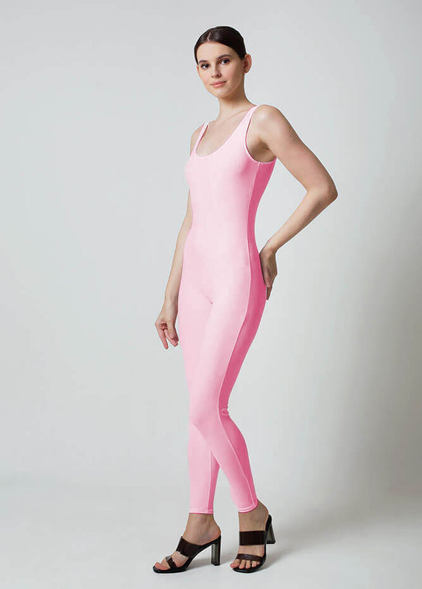 Womens Spandex Nylon Scoop Neck Tank Unitard - Pink