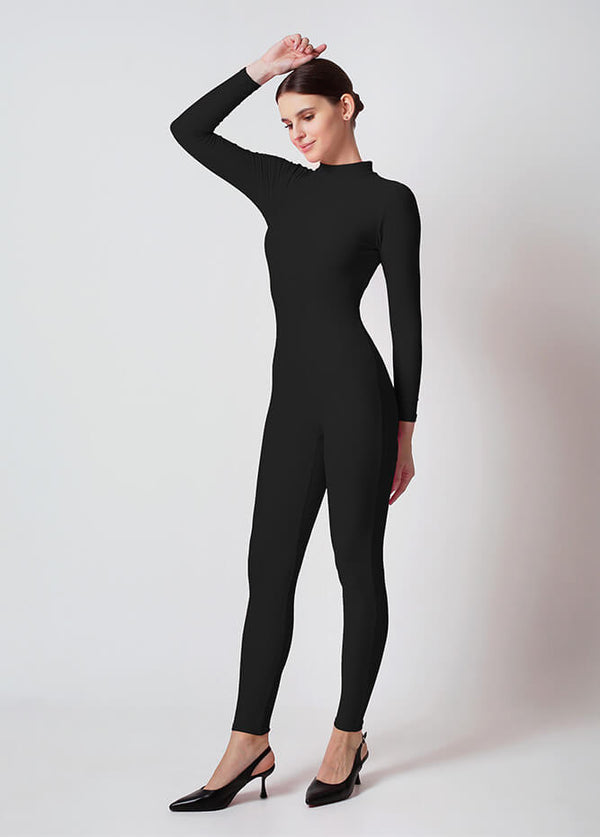 Womens Turtleneck Long Sleeve Unitard - Black