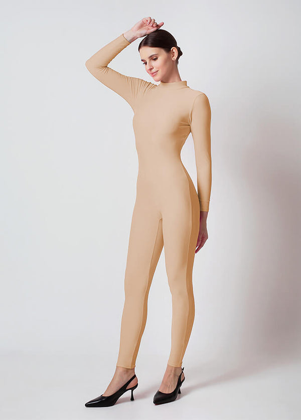Womens Turtleneck Long Sleeve Unitard - Nude
