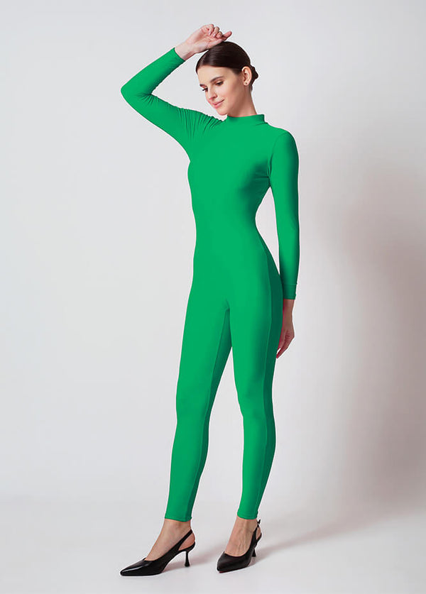 Womens Turtleneck Long Sleeve Unitard - Green