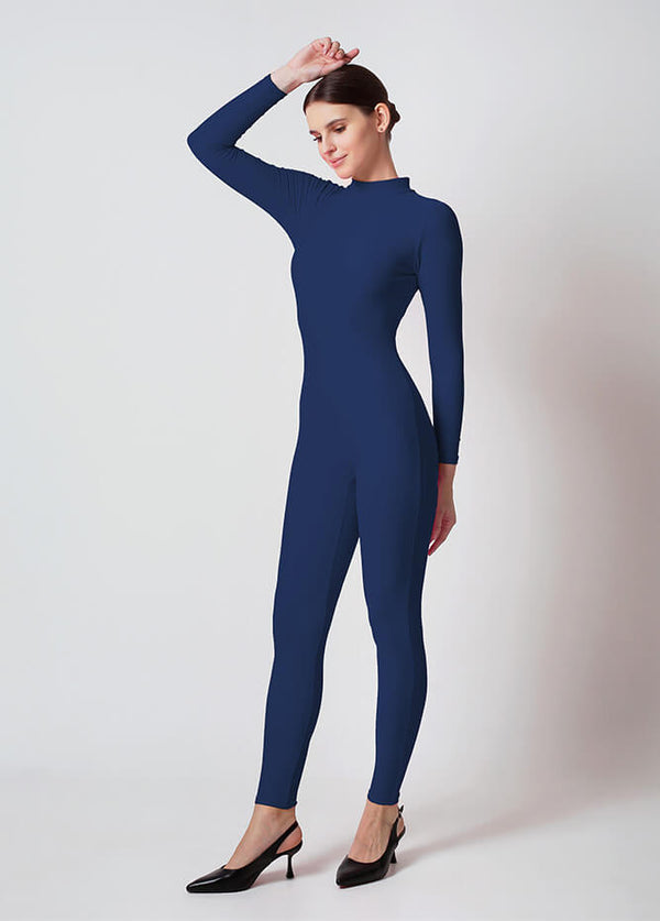 Womens Turtleneck Long Sleeve Unitard - Navy