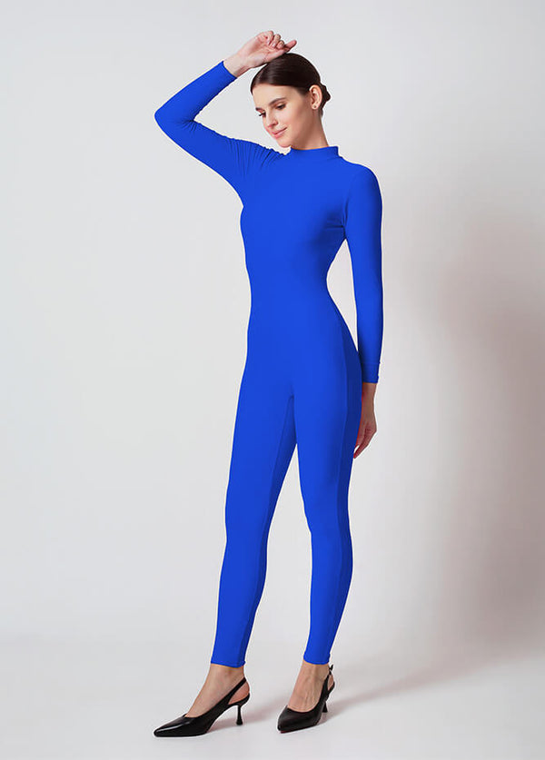 Womens Turtleneck Long Sleeve Unitard - Royal Blue