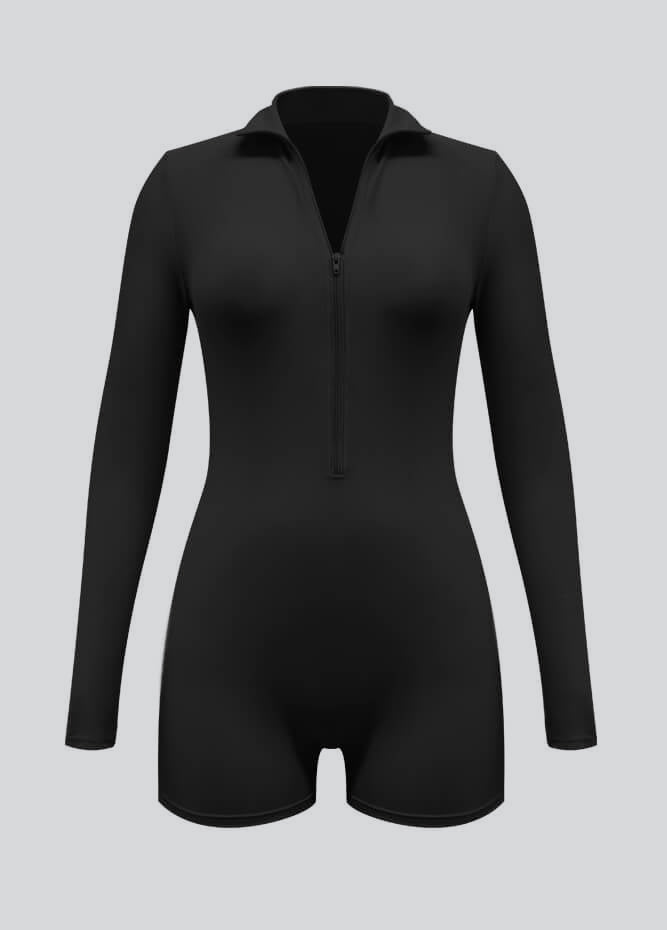 Zip Front One Piece Spandex Romper Bodysuit
