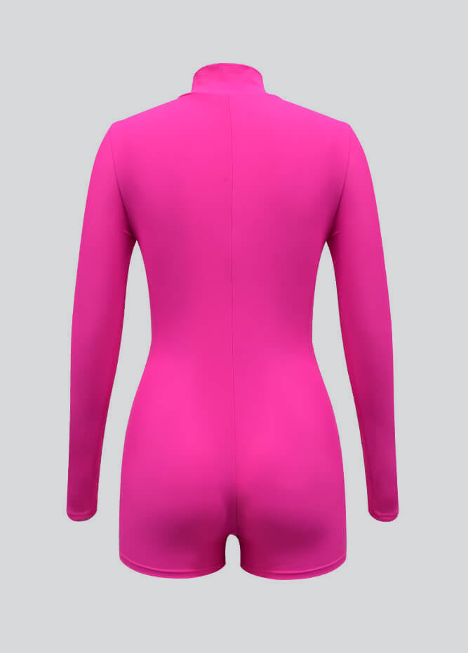 Zip Front One Piece Spandex Romper Bodysuit