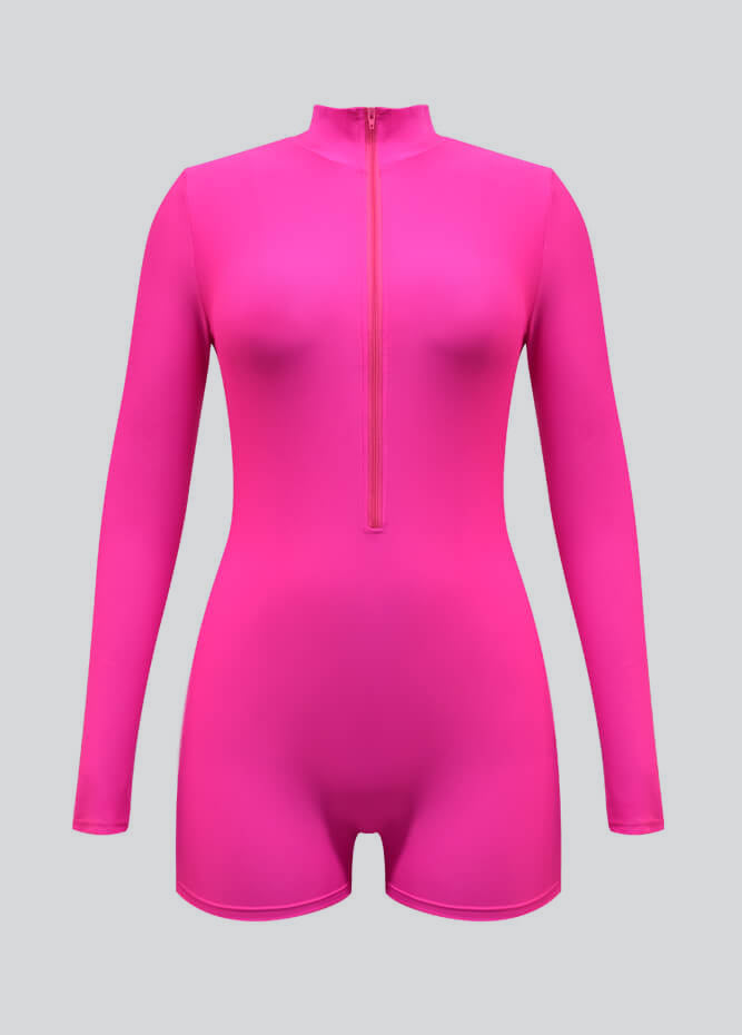 Zip Front One Piece Spandex Romper Bodysuit