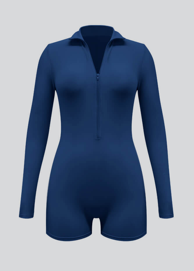 Zip Front One Piece Spandex Romper Bodysuit