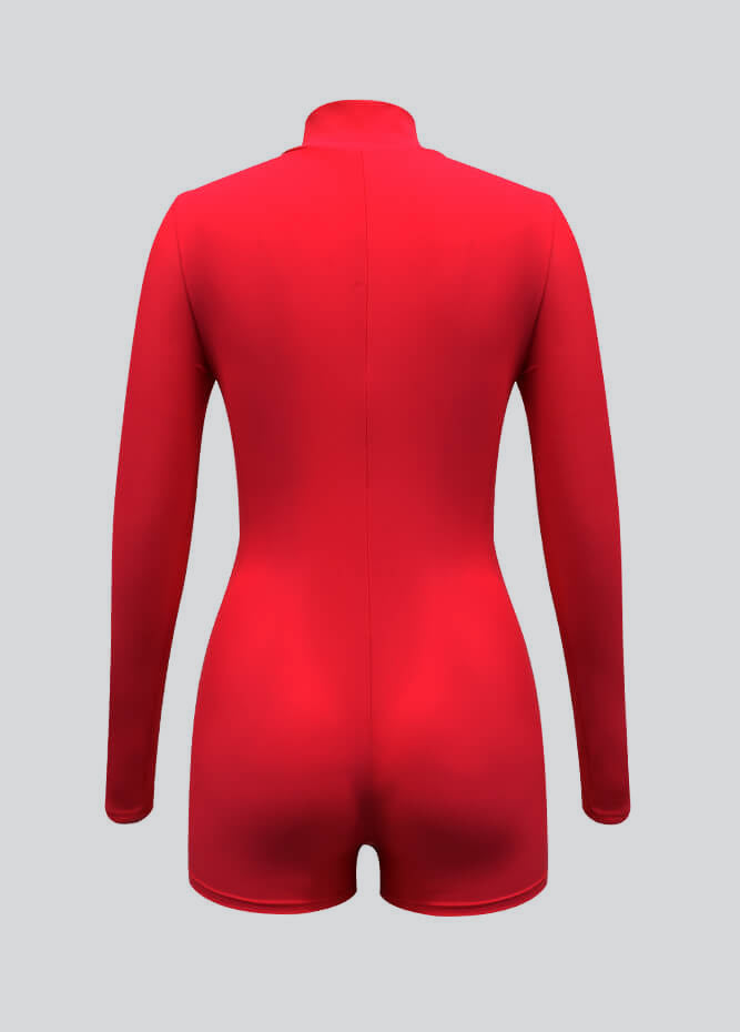 Zip Front One Piece Spandex Romper Bodysuit