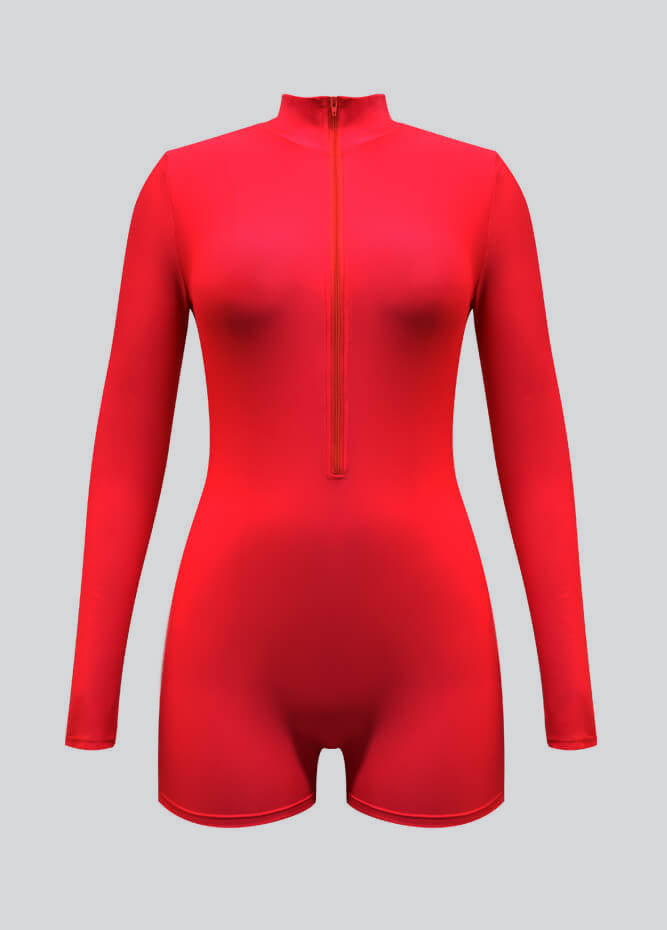 Zip Front One Piece Spandex Romper Bodysuit