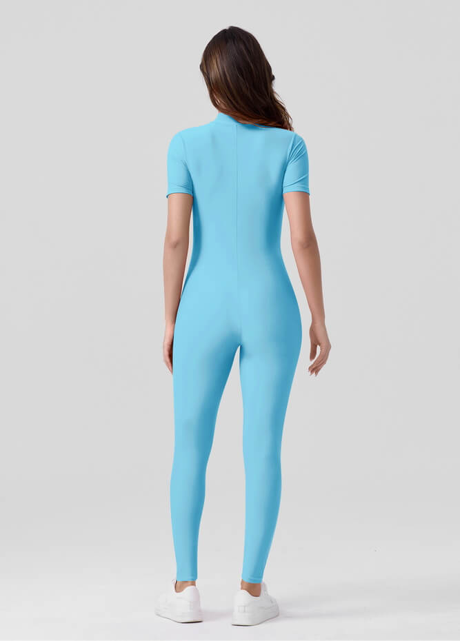 Womens Short Sleeve Zip Front Unitard