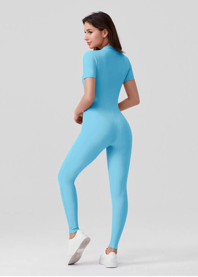 Womens Short Sleeve Zip Front Unitard