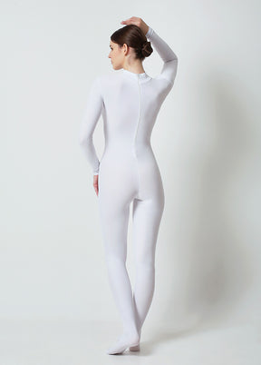 White Ladies One Piece Footed Full Bodysuit Unitard
