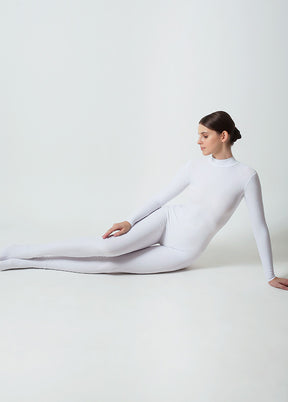 White Ladies One Piece Footed Full Bodysuit Unitard