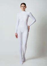 White Ladies One Piece Footed Full Bodysuit Unitard