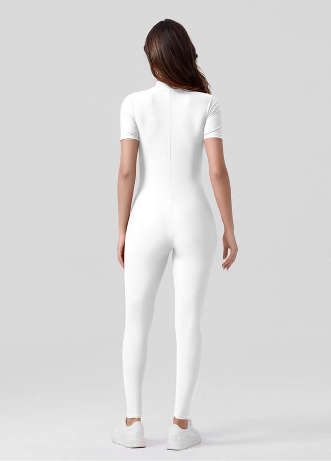 Womens Short Sleeve Zip Front Unitard