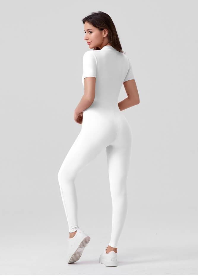 Womens Short Sleeve Zip Front Unitard