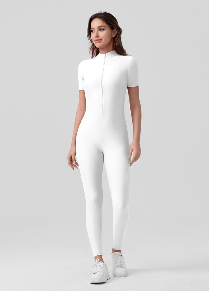 Womens Short Sleeve Zip Front Unitard