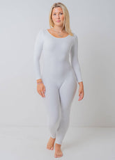 White Long Sleeve Scoop Neck Unitard