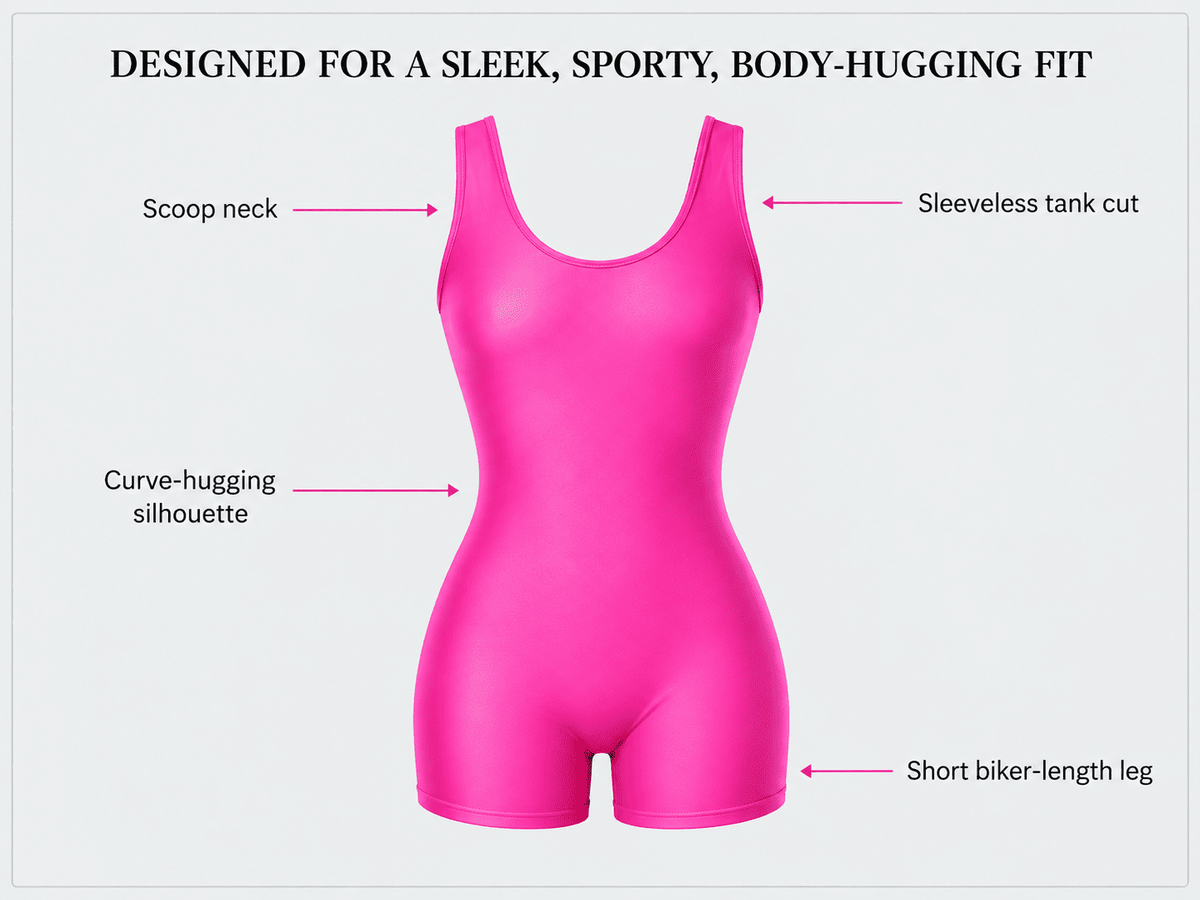 Womens Sleeveless Biketard Short Tank Unitard fit details