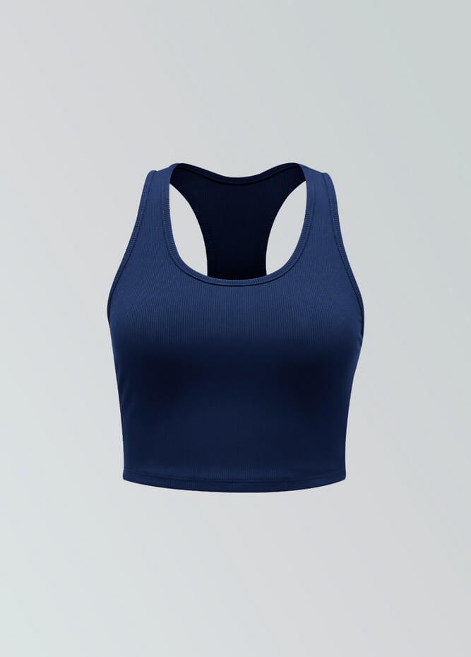 Womens Ribbed Racerback Fitness Cropped Tank Top