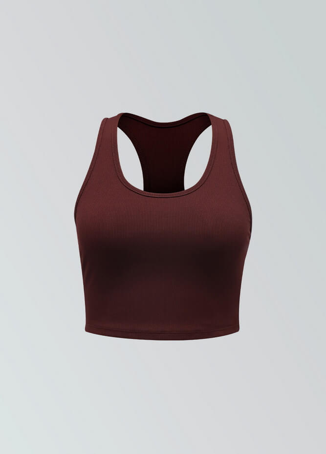 Womens Ribbed Racerback Fitness Cropped Tank Top