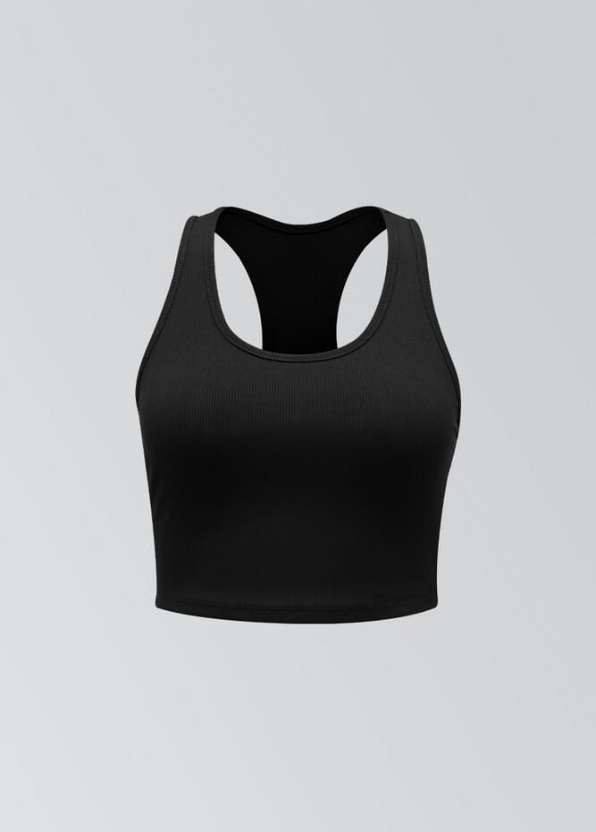 Womens Ribbed Racerback Fitness Cropped Tank Top